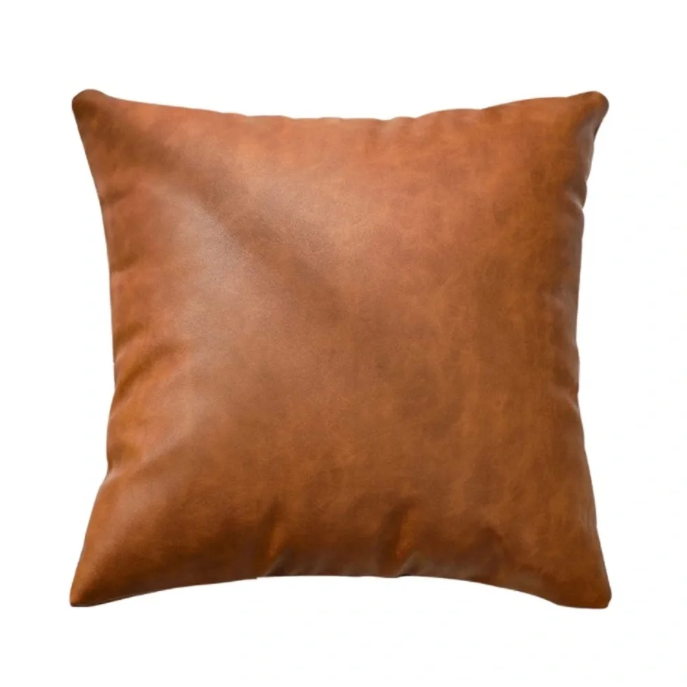 Luxury Home | Boho Rustic Farmhouse Faux Leather Throw Pillow Cover